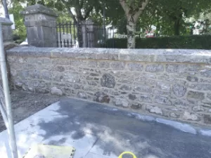 The Countess Dunraven Fountain, Adare, Limerick wall after lime pointing stone restoration